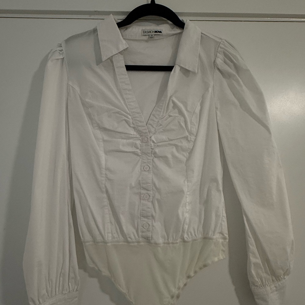 Fashion Nova White Long Sleeve Bodysuit